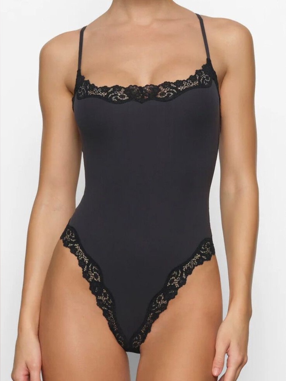 SKIMS Fit Everybody Black Lace Cami Tank Thong Bodysuit